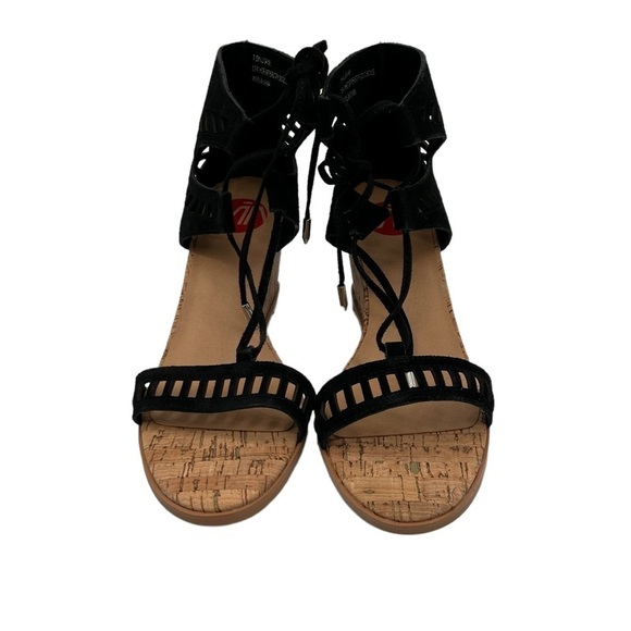Black Cork Wedge Loraine Leather Lace Up Sandals Size 7 1/2 Women's - Picture 3 of 8